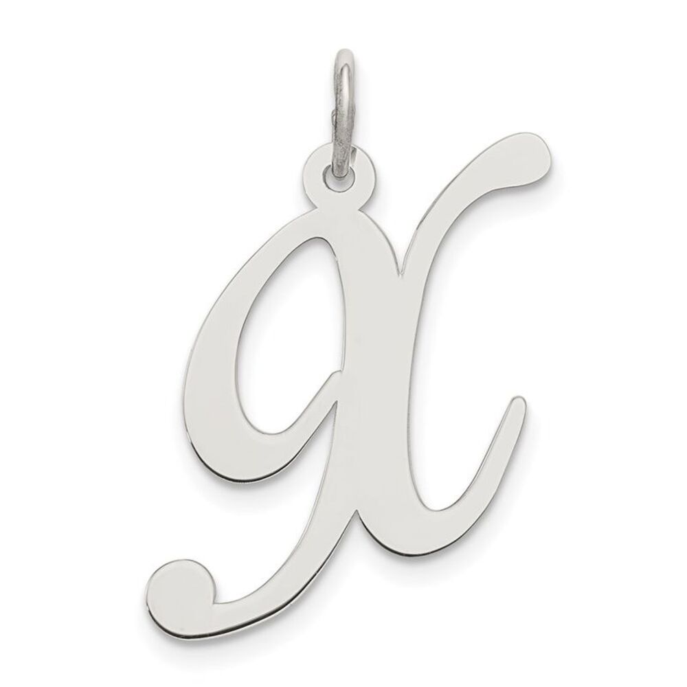 Sterling Silver, Ella Collection, LG Fancy Script Initial X Pendant